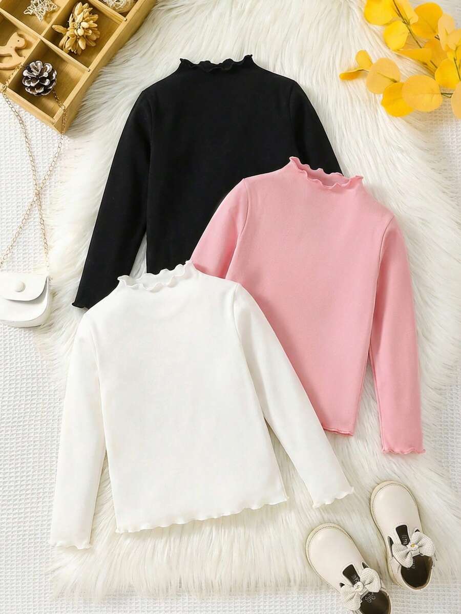 SHEIN 3件套 女童休闲舒适高领长袖T恤