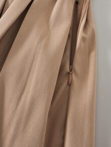 Ontre 青少年女孩纯色休闲百褶裙 - 卡其色 - 查看 5