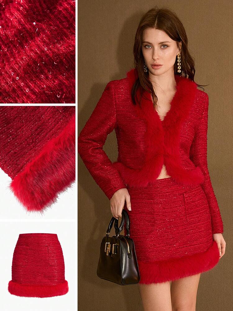 TEXTURED CONTRAST FAUX FUR WARM AUTUMN/WINTER MINI SKIRT