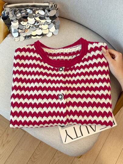 GlowEve CURVE Women's Casual Striped Contrast Color Knit Cardigan, Loose Fit Slimming Long Sleeve Plus Size Outerwear Top, Autumn/Winter Cute Cardigan Knitted Cardigan Women