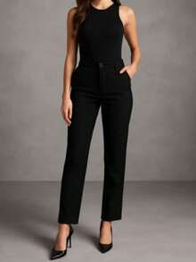 Pantalón de vestir casual recto negro - negro - Ver 6