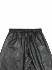 男士黑色PU皮裤，时尚直筒休闲裤，PAVTROS，Y2K，狂欢节，街头风，复古，度假，我爱我的男朋友，情人节 - 黑色 - 查看 5