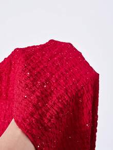 Rochie elegantă din șifon, cu paiete, roșie, cu mânecă scurtă, pentru fete, potrivită pentru petreceri, zile de naștere, Crăciun, versatilă pentru diverse ocazii, primăvară/vară - Burgundia - Vizualizare 4