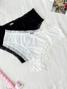 5pcs/Pack Plus Size Women Lace Patchwork Comfortable Briefs - Multicolor - View 7