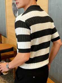 Manfinity Homme Áo thun polo dệt kim tay ngắn kẻ sọc thường ngày dành cho nam - Nhiều màu - Xem 2