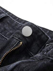 ROMWE MEN Men's Casual Washed Cross Embroidered Distressed Rhinestone Jeans - Black - View 3