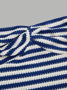 Sweetra Vestido bandeau a rayas para mujer de talla grande, elegante para fiestas y reuniones - Azul - Ver 6