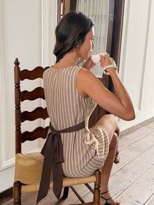 Serisse 女士休闲条纹印花无袖迷你连衣裙 - 彩色 - 查看 6