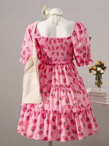 Breezaya Summer Fashion Versatile Premium Quality Waisted Women Strawberry Print Shift Dress Strawberry Dress Women Pink Strawberry Dress Cottagecore Dress Milkmaid Dress Women Strawberry Print Dress Vacation Outfits Woman - Multicolor - View 2