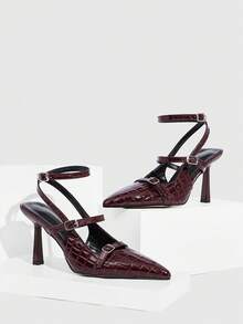 CUCCOO SZL 女士后跟系带蝴蝶结装饰洛丽塔风格高跟鞋，酒红色，适合圣诞节穿着 - 酒紅色 - 查看 2