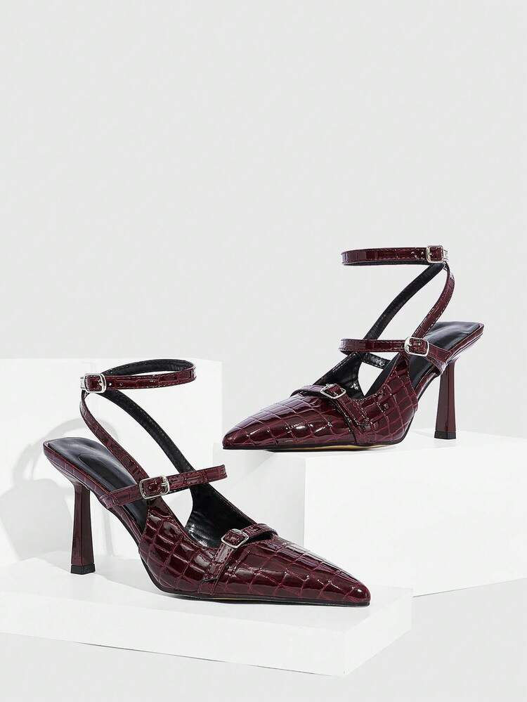 CUCCOO SZL Women's Back Strap Bow Decor Lolita Style High Heel Pumps, Burgundy For Christmas