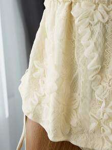 Bellisia Women's Summer Beach Tankini 2-Piece Set, White Mesh Lace Jacquard Fabric Halter Neck Tie Top And Adjustable Side Tie Bikini Bottom Swimsuit - Beige - View 7