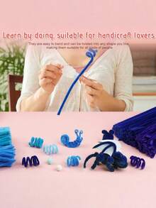 100/120/300pcs Blue Pipe Cleaners Craft Set With 1 Step-By-Step Video, 6 Colors, Chenille Stems For Creative DIY Art Projects, Thick & Soft Twists For Craft Bouquets, Gift Making, Home Decor Supplies - Multicolor - View 9