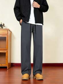 Claim Dot Men's Solid Color Casual Pants - Grey - View 1
