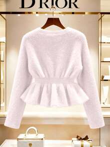 Franclia Áo len dệt kim thắt eo nhẹ nhàng, nữ tính, thu đông mới - Màu Hồng baby - Xem 2