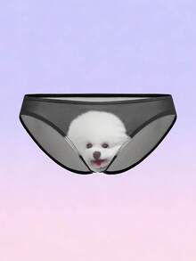 FeverCity Men's Puppy Print Elastic Waist Sexy Briefs - Black - View 1