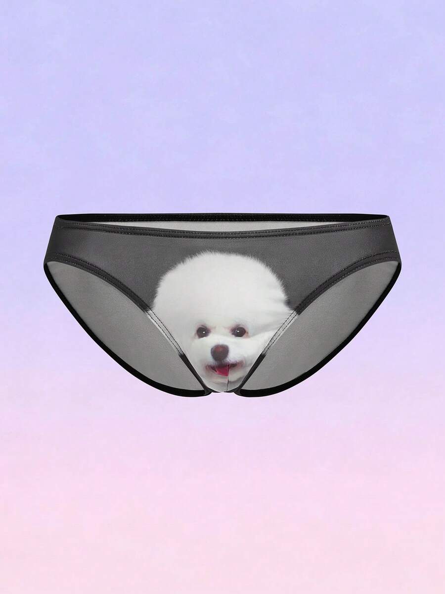 FeverCity Men's Puppy Print Elastic Waist Sexy Briefs - Black - View 1