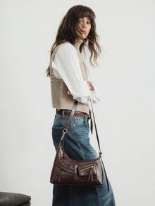 SHECARRY WOMEN'S SHOULDER BAG WOVEN PU LEATHER PHONE BAG - Coffee Brown - View 10