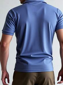 Manfinity Homme 男士纯色短袖休闲通勤 Polo 衫，蓝色短袖 Polo 衫，男士上衣，男士 Polo 衫，蓝色 Polo 衫 - 藍色 - 查看 2