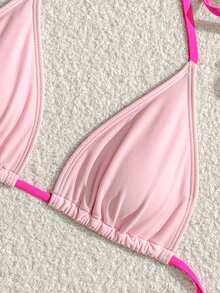 Swim Mod 春夏新款甜美纯色吊带背心文胸，性感三角罩杯比基尼，小胸百搭吊带内衣，露背吊带文胸，三件套泳衣，优雅女士比基尼泳装上衣，适合海滩、泳池、生日派对等场合 - 彩色 - 查看 6