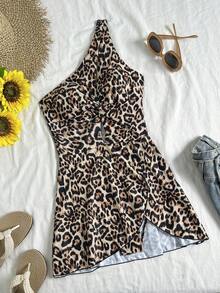 Swim Lushoire 女士豹纹连体泳衣，适合海滩、派对、度假 - 彩色 - 查看 3