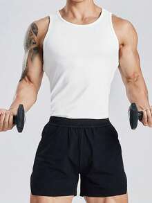 GymBeat Boyfriend Style Men's Solid Color Simple Summer Sports Tank Top School Workout Top Gym Top White Tank Top Breathable, Lightweight - White - View 5