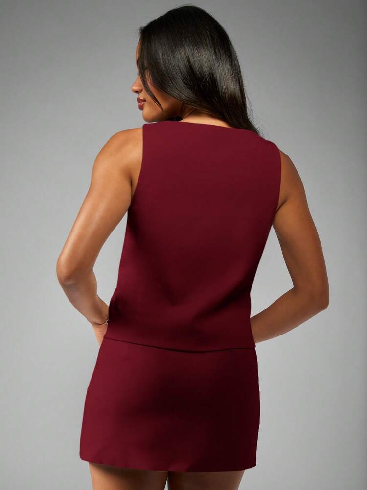 MISSGUIDED Studded Burgundy Mini Skirt With Silver Grommets And Lace Up Front Detail For Club Party Nights