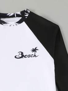 SHEIN New Stylish Printed Sun-Protection Jacket For Teen Boys, Long-Sleeve Surfing Swimsuit Teen Boys Swim Shirt Boys Long Sleeve Swim Teen Rash Guard Boys Rash Guard Top Teen Boy Beach Wear - Black and White - View 6
