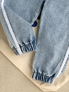 SHEIN Playful Pals Baby Girl Y2K Washed Blue Denim Hoodie Top And Jeans Pants Set, Fashionable Streetwear Casual Outfit For Outdoor, Party, Daily Wear - Medium Wash - View 9