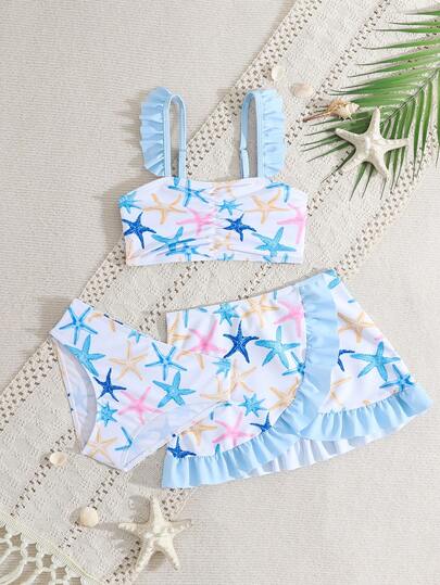 Young Girls Printed Swimsuit, Ruffled Trim, 3 Pieces Set Kids Swimsuit​ Children's Swimwear 3 Pieces Bikini Set Three Piece Swimsuit Set Bathing Suits 3 Pieces Summer Three Piece Set Girls Girls Swim Skirt Set Girls 3 Pieces Swim Set Vacation Girls 3 Pieces Vacation Two Pieces Set Little Girl Swimwear Summer 2026 Kids Swimwear Matching Family Swimwear Beach Party Swimwear​ Pool Swimsuit For Vacation Girls' Starfish Print Swimsuit Set Swimwear For Toddler Young Girls Girl Swimsuit Swimwear For 4-7 Years Old Girl Toddler Girls Swimwear Girls Clothes For Cruise Ocean Girls Clothes Under The Sea Bathing Suit Toddler Girl Toddler Girl Under The Sea Bathing Suit Kids Bathing Suits Summer Two Piece Set Teens Swim Suit Summer Swimsuits For Twins 2 Piece Swimsuits For Eight Year Old Two Pieces With Ruffles Little Girls Two Piece Swimsuit Kids Bathing Suits 2 Piece