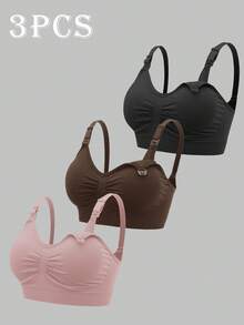 Moonlight&Mama Bộ 2 áo ngực bà bầu liền mạch màu trơn tối giản, chất lượng cao, tiết kiệm chi phí, thoải mái cho phụ nữ mang thai - Nhiều màu - Xem 3