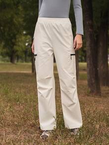 In My Nature Quần đi bộ đường dài màu trơn có túi xếp ly thông thường dành cho nữ - trắng - Xem 7