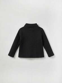 Cozy Pixies Baby Girl Soft Knit Casual Versatile Solid Color Turtleneck Long Sleeve Top - Black - View 2