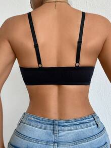 DesireSculpt 1pc Wireless Minimalist Padded Front Closure Bra, Comfortable & Supportive - Black - View 2