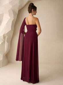Coutiva Women's Chiffon Strapless Rhinestone Embellished Asymmetric Formal Evening Gown - Burgundy - View 2