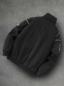 Manfinity Roghcode Manfinity Streetrush Men's Black Winter Streetwear Date Motorcycle Style Letter Print Contrast Piping Zip-Up Stand Collar Warm Padded Racing Jacket - Mint Green - View 2