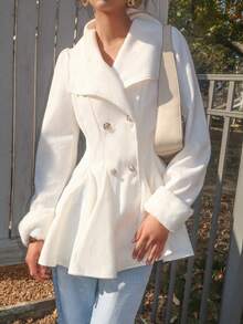 Sydney Algeri Women's Mink Fur Cuff Collar Waist A-Line Elegant Everyday Commute Thick Woolen Coat - Apricot - View 5