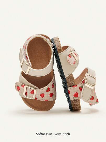 Cozy Pixies 1 Pair Cute Strawberry Pattern Flat Shoes For Girls, Fashionable And Versatile, Countryside Style For Summer