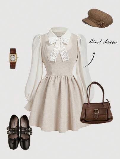 SHEIN MOD Women Retro Floral Print Long Sleeve 2 In 1 Dress,Renaissance Dress,Homecoming Dresses, Cottagecore Style, Western-Inspired, Boho Fashion, Retro 70s, Y2K, Perfect For Date Night, Party, Royal, Festival & Birthday Wear