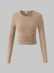 SHEIN 4 Stücke/Set Mädchen Rundhals Langarm Strick Figurbetontes Kurz Tops, vielseitige lässige Layering T-Shirts für Frühling & Herbst - Verschiedenfarbig - Übersicht 5