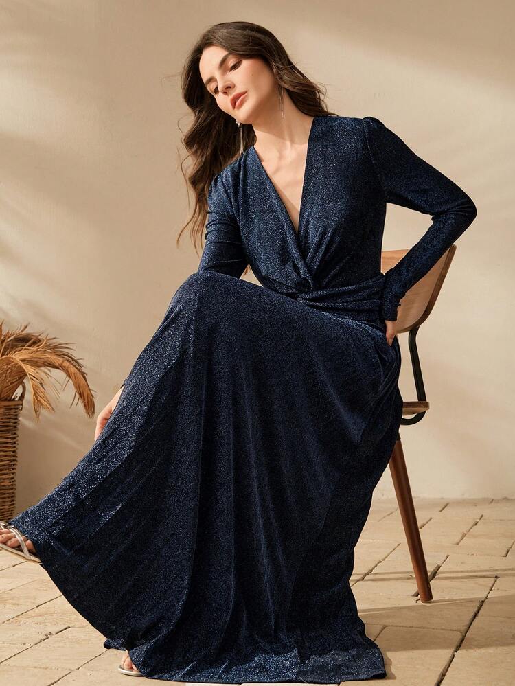 Vestido plisado de manga larga con cuello en V y botones, elegante para mujer, adecuado para primavera y otoño, atuendo, fiesta, boda, elegante, chic, estiloso, vestido de noche, boda chic, Navidad, vestidos elegantes para fiesta