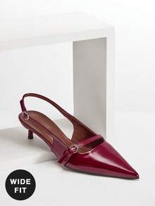 SHUZIA Zapatos de tacón con punta puntiaguda, correa con hebilla elegante y de moda, de ajuste ancho para mujer - Burdeos - Ver 4