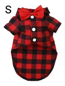 1 pieza Camisa con patrón de cuadrícula adecuada para gatos y perros en primavera y verano - Rojo - Ver 9