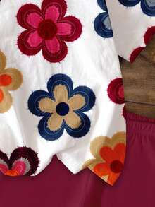 2pcs Tween Girls Casual Cute Textured Ditsy Floral Set - Red Retro Floral Shorts & Tee, Suitable For Summer, Vacation, Outings, Kids Fall Fashion, Kids Cozy , Sweet Style, Affordable Fashion, Weekend Outfits, Back To School Fashion, Blossom Vogue, Fall New Style, Y2K, Girls Outfit Sets, Two Pieces Set, Tween Girl Clothes, Sets For Kids, Floral Pop Teenager Girl Short Shirt For Summer Flower Set Summer Outfit Kids Flower Shirt Girls Flower Shirt Tween Flowered Blouse Tween - Multicolor - View 6