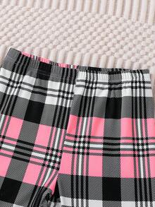 Teenage Girls' Summer Plaid Short Sleeve Shorts Set: Bow & Heart Print Elements, Casual Homewear & Outdoor 2-In-1, Sweet & Cool Style, Comfortable Tight-Fitting 4-Piece Pajama Set  Snug Fit - Multicolor - View 7