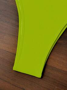 SHEIN Swim 夏季海灘無肩帶露肩露腰霓虹色比基尼泳裝套裝 - 綠色 - 查看 4