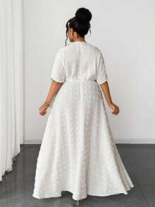 Maweii 大码女式纯色蝙蝠袖V领简约优雅法式连衣裙 - 白色 - 查看 2