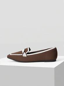 MOTF WOMEN CONTRAST TRIM SQUARE TOE FLATS VALENTINE'S DAY - Coffee Brown - View 1