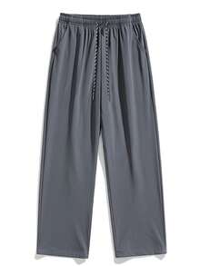Claim Dot Men's Solid Color Casual Pants - Grey - View 4