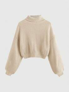 ROMWE Plus Size Turtleneck Pullover Sweater, Versatile For Autumn/Winter - Apricot - View 1